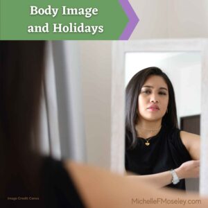 Woman with body image concerns looking in mirror and displaying judgmental expression toward her upper arm.  