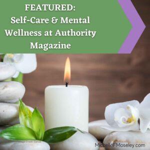 Image of burning candle and green leaves, symbolizing self-care to improve mental wellness.  