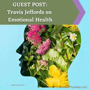 Silhouette of a human head filled with flowers and other greenery to symbolize healthy emotional growth.