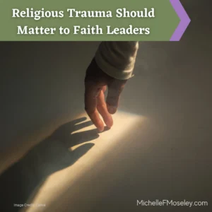 A hand is reaching toward a ray of light on a wall, showing how faith leaders can provide light and safety to survivors of religious trauma.  
