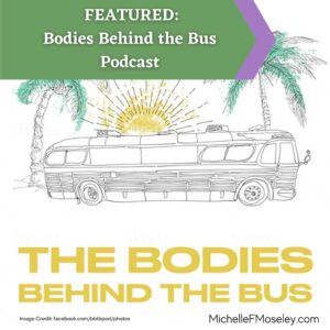 Outline image of a bus - the logo for Bodies Behind the Bus podcast.  