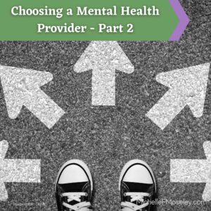 Black shoes pointing forward and surrounded by arrows pointing in various directions to show the many options for mental healthcare providers.  