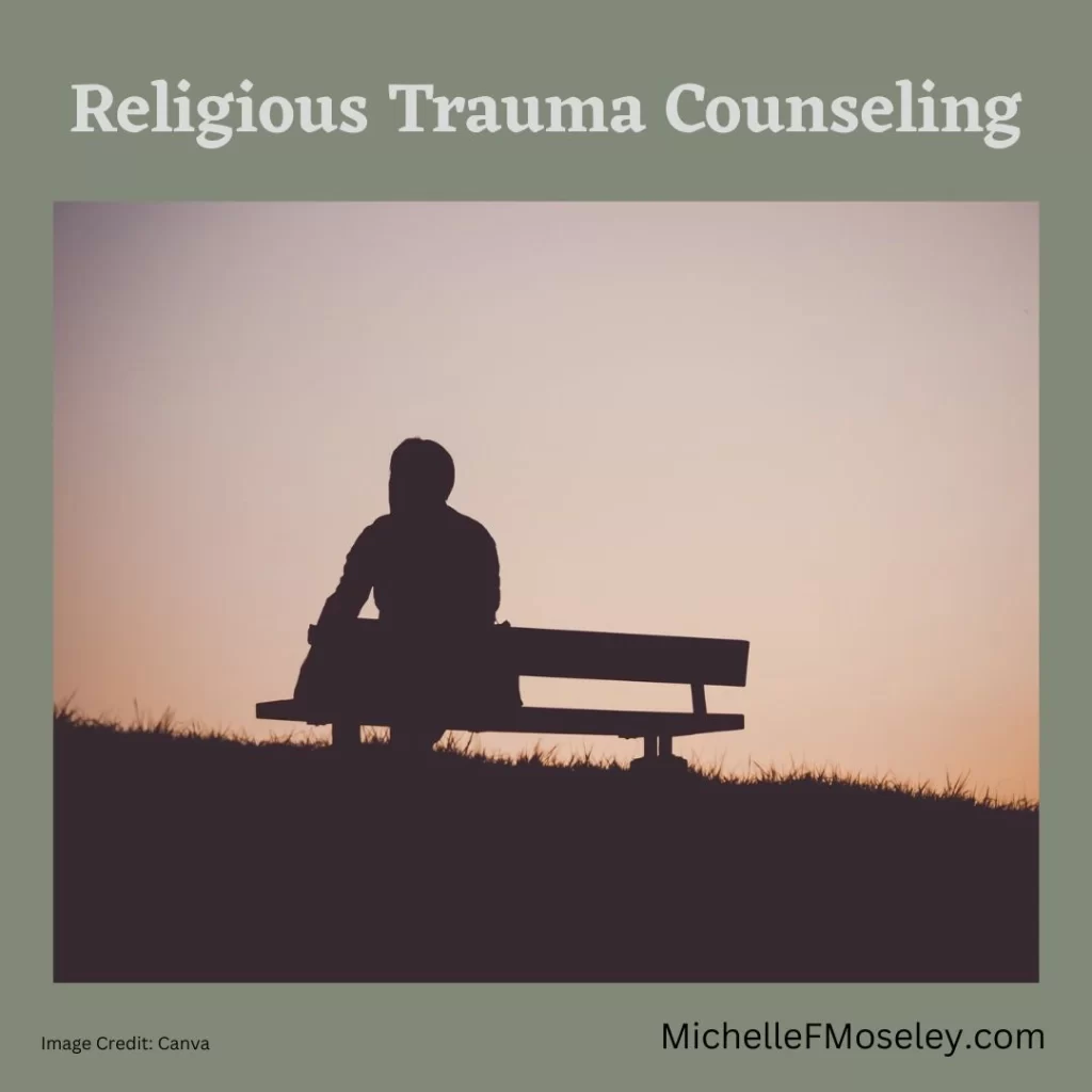 Silhouette of person sitting alone on a bench showing the loneliness of religious trauma experiences.